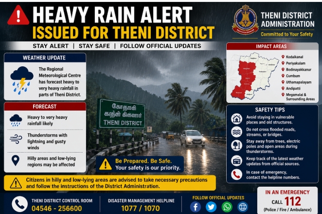 Heavy Rain Alert Issued for Theni District