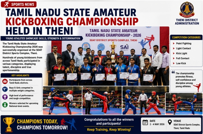 Tamil Nadu State Amateur Kickboxing Championship Held in Theni